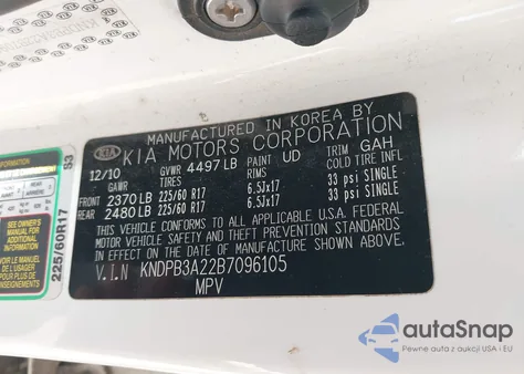 2011 Kia Sportage Lx z USA, uszkodzony, nr VIN KNDPB3A22B7096105